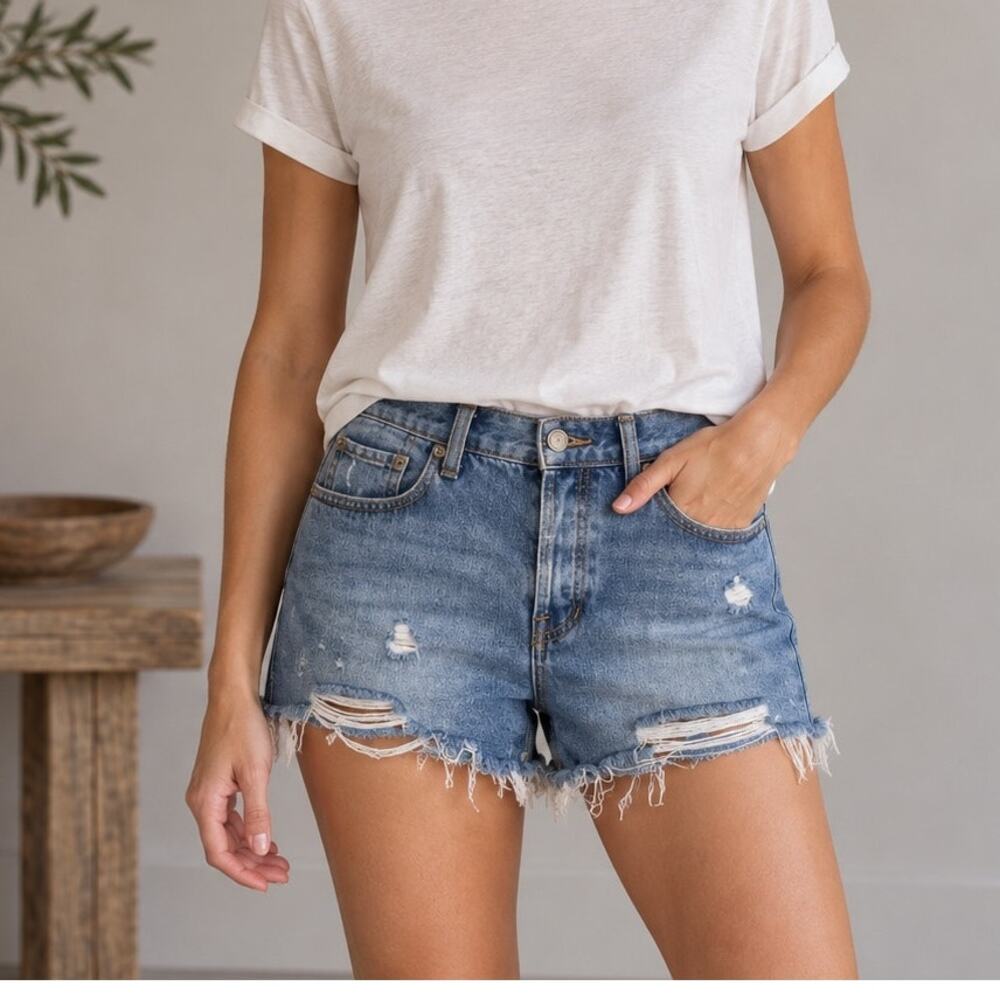 We the Free Denim Button Fly Cut Off Shorts 27